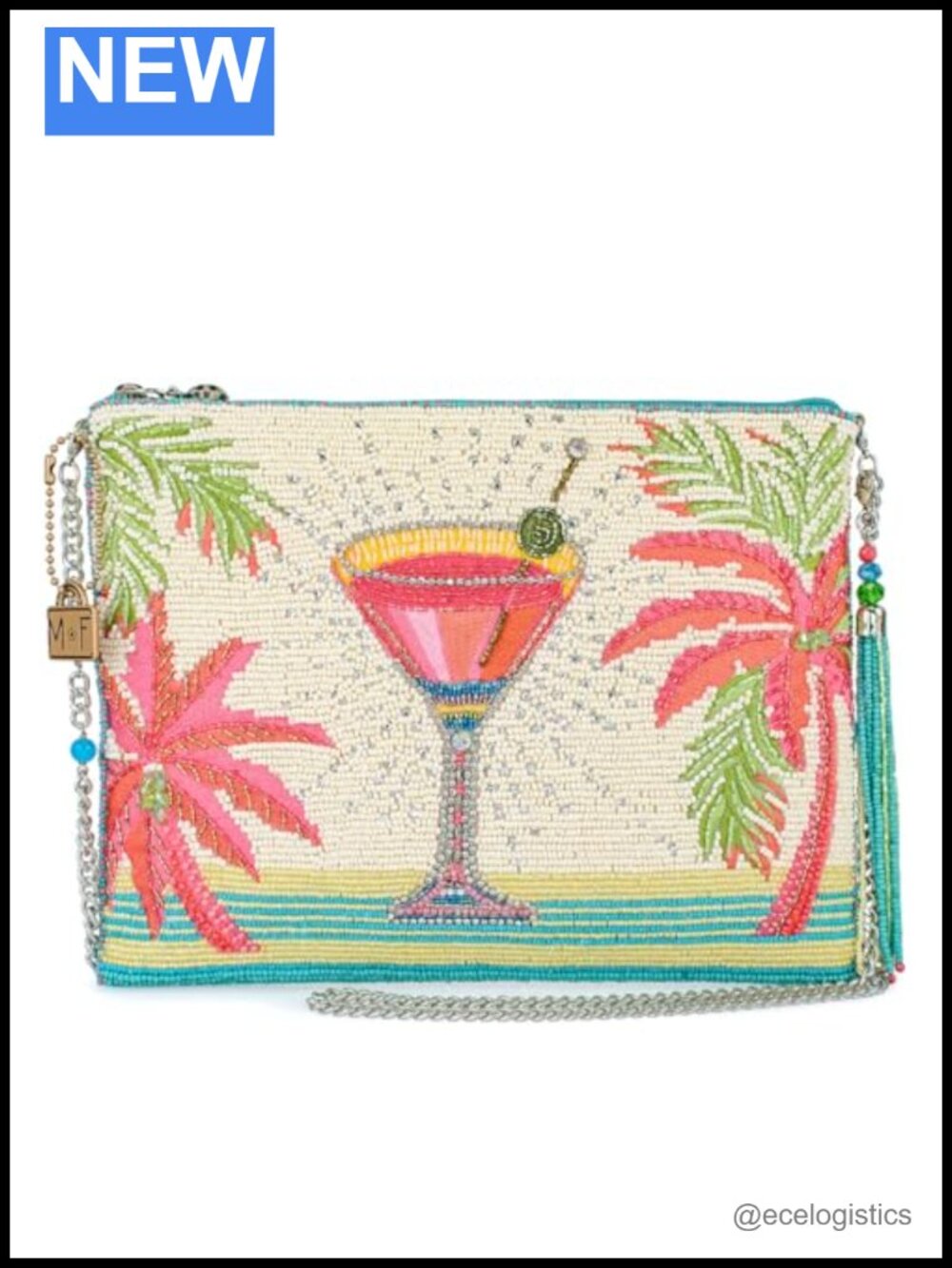 Beaded Crossbody Clutch with Removable Chain Strap Vegan-Friendly